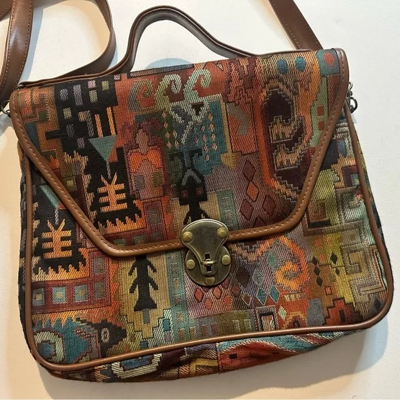 Vintage Abstract Aztec Tapestry Multicolor Patterned Women's Crossbody Clasp Bag - Picture 3 of 13